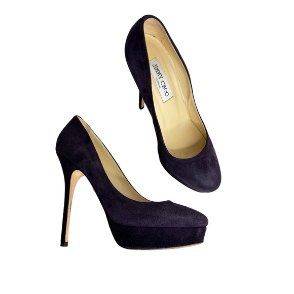 Jimmy Choo Cosmic Eggplant Dark Plum Suede Platform Pumps - Picture 3 of 10